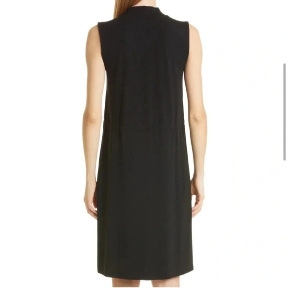 NWT EILEEN FISHER Mock Neck Tie Waist Sleeveless Dress Small in Black (defect) - Picture 3 of 7